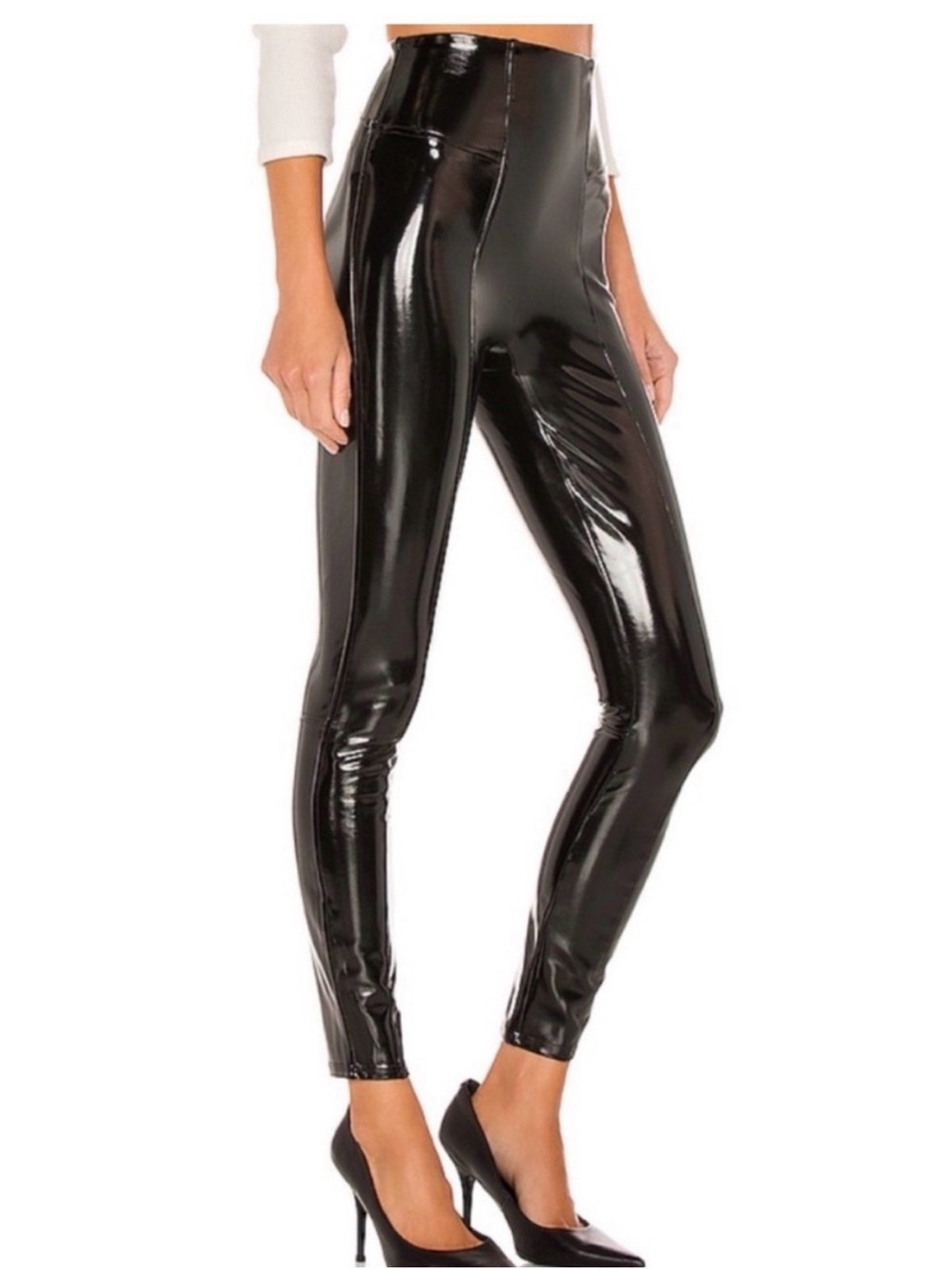 SPANX Shiny Black High-Waist Vegan Leather Leggings